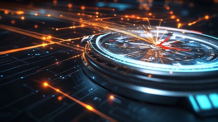 Poster - Response time depicted glowing streaking beams of light connecting distant points a futuristic stopwatch