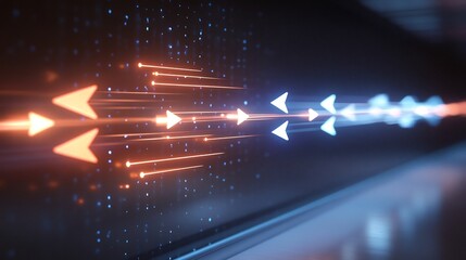 Fototapete - Sales conversion illustrated radiant arrows transferring glowing energy final output zones