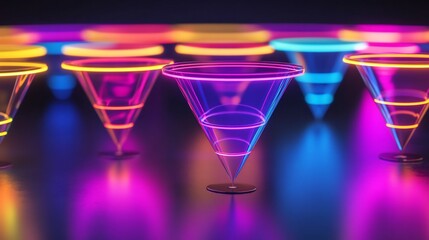Fototapete - Sales funnel represented glowing stages each illuminated distinct vibrant colors