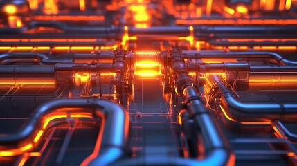 Poster - Service delivery processes displayed radiant pipelines glowing an abstract industrial background