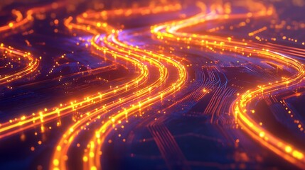 Poster - Service delivery processes displayed radiant pipelines glowing an abstract industrial background