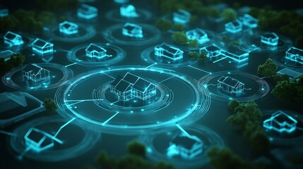 Fototapete - Sharing economy illustrated glowing circular diagrams emphasizing shared resources trust