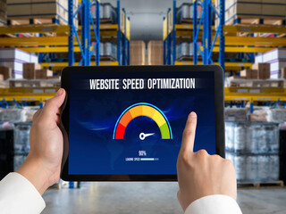 Wall Mural - computer software evaluating website loading speed. concept of improving website loading speed snugl
