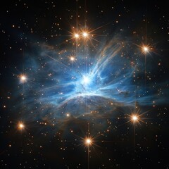 Wall Mural - Nebula with brilliant blue hues surrounded by starry lights in deep space