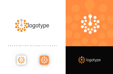 Aufkleber - Abstract power button logo with fusion dots, symbolizing energy, activation, innovation. Ideal for technology startups, electronics, smart devices, energy-related businesses. Vector logo