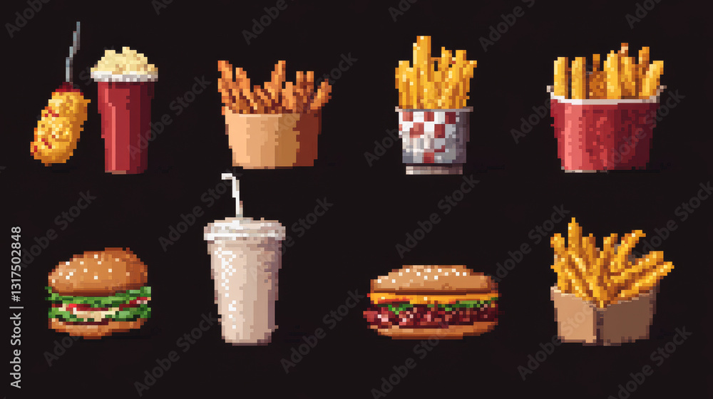 Pixel art fast food and drink icon vector. Stock Illustration | Adobe Stock
