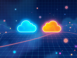 Wall Mural - digital clouds representing cloud migration with data points and network connections