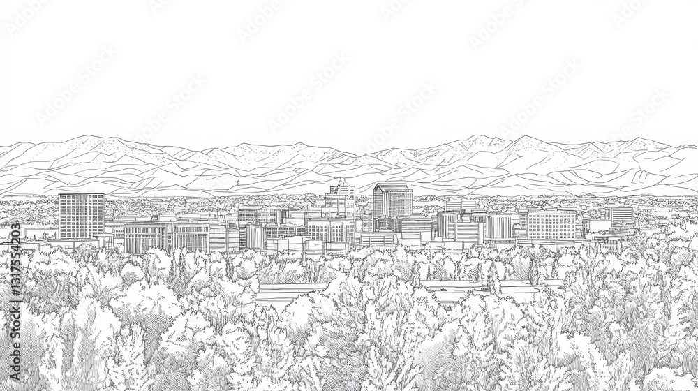 Boise Idaho Cityscape Line Art Coloring Page - A detailed line art ...