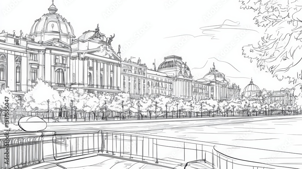 Bucharest Cityscape Line Art Coloring Page - A detailed line art ...