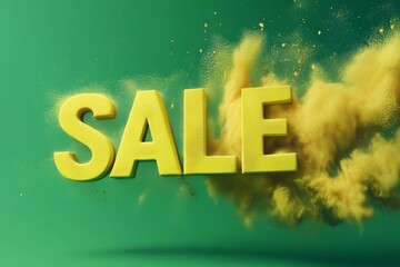Wall Mural - 3D text SALE on green background with a yellow powder splash