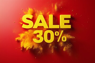 Wall Mural - 3D text SALE on red background with a yellow powder splash