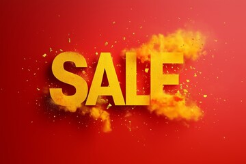Wall Mural - 3D text SALE on red background with a yellow powder splash