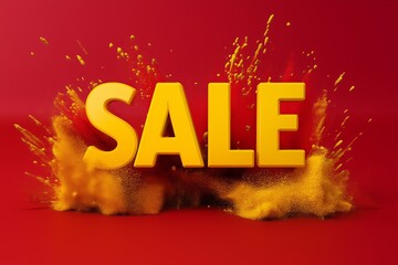 Wall Mural - 3D text SALE on red background with a yellow powder splash