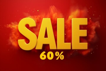 Wall Mural - 5D text SALE 60% on red background with a yellow powder splash