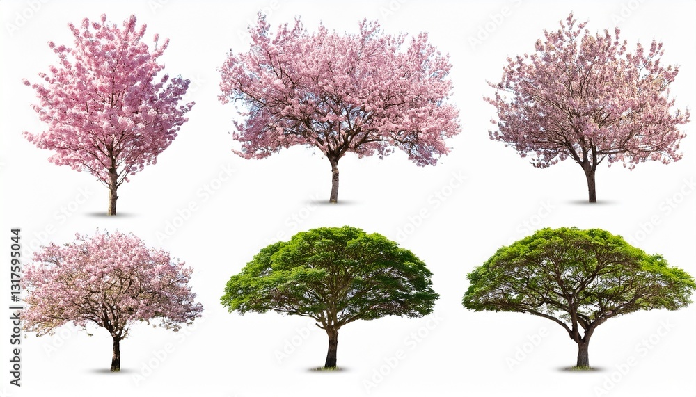 Six Trees Types Collection of six trees in various stages of growth and bloom Stock ...