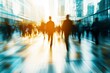 © Andrey - abstract motion blur image of business people crowd walking at corporate office in city downtown, blurred background, business center concept, Cinematic color tone