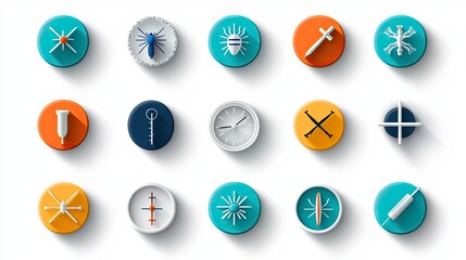 Collection of 20 colorful flat design icons depicting various medical, scientific, and technological symbols.