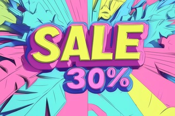 Wall Mural - Bold 3D text SALE 30% announcement in a vibrant comic style