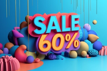 Wall Mural - Bold 3D text SALE 60% announcement in a vibrant comic style