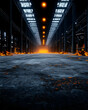 © NANDACHOIRUR - Dark industrial interior with glowing embers  Long perspective