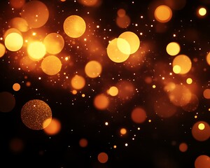 Wall Mural - Golden orbs and bright glittering bokeh effects against black background