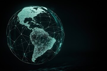 global network. america highlighted on globe with connected dots on a dark background