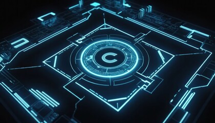 advanced futuristic circuit board design with illuminated letter c center