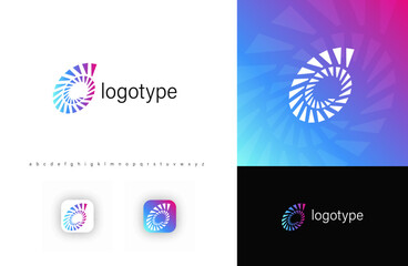 Aufkleber - Abstract spiral logo with gradient effect, symbolizing motion, transformation, digital evolution. Ideal for tech startups, AI, blockchain, futuristic branding. Vector logo