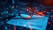 © Djenar - Close-up view of a magnifying glass over a document with digital connections in the background, symbolizing analysis
