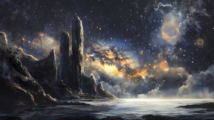 Wall Mural - celestial spectacle of milky way galaxy sprawling across charcoalhued night sky stars twinkling with