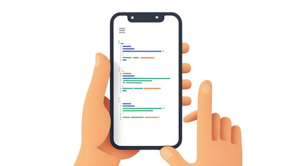 Hand Holding Smartphone with Code Displayed on Screen
