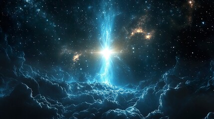 Wall Mural - Celestial Radiance: Starry Sky Light Beam
