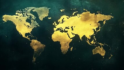 a map of the world that glows with gold