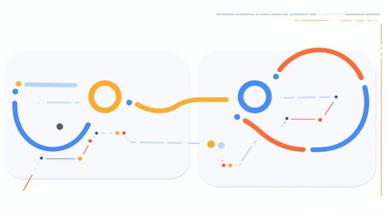 Wall Mural - two market trend graphs in blue, yellow, and orange, with an upward spiral and a straight line, acco