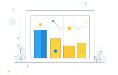 Wall Mural - bar graph showing sales data for an online store with blue and yellow bars on a light background