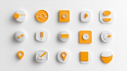 App Icons Set: A comprehensive set of modern, minimalist app icons featuring a harmonious blend of orange and white, perfect for interface design and digital applications
