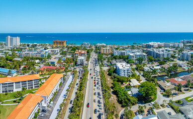 Wall Mural - Drone view of Deerfield Beach, Florida with city