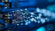 © artzone - Abstract Futuristic Network Connection With Glowing Nodes And Lines In A Dark Blue Server Room Depicting Data Transfer And Technological Innovation
