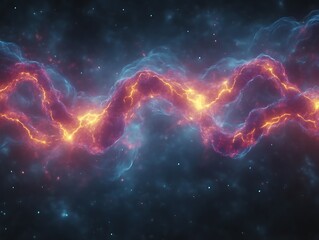 Wall Mural - a vibrant fiery energy formation flows through dark cosmic space