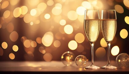 Wall Mural - dreamy champagne gold bokeh background with softly blurred glowing lights background