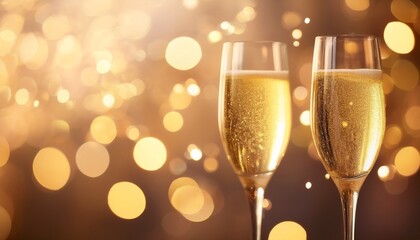 Wall Mural - dreamy champagne gold bokeh background with softly blurred glowing lights background