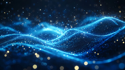 Wall Mural - a vibrant display of blue waves and glowing particles in deep space - captivating illumination of ab