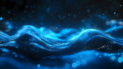 Wall Mural - a vibrant display of blue waves and glowing particles in deep space - captivating illumination of ab