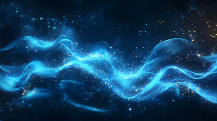Wall Mural - a vibrant display of blue waves and glowing particles in deep space - captivating illumination of ab