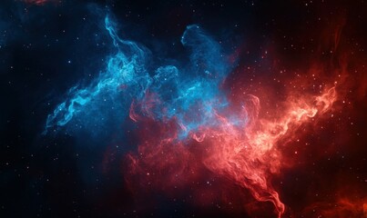 Wall Mural - abstract depiction of nebula smoke fire in red and blue light isolated on a black background, embody