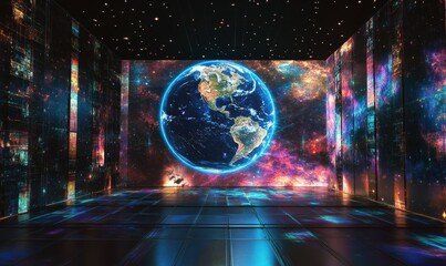 Wall Mural - creative network and world hologram background
