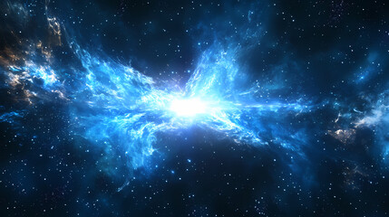 Wall Mural - bright light exploding in the dark universe, creating a blue horizon. twilight radiance. illustratio