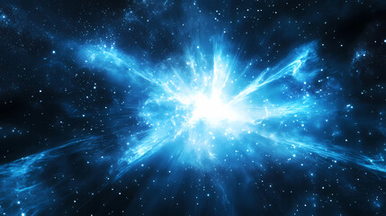 Wall Mural - bright light exploding in the dark universe, creating a blue horizon. twilight radiance. illustratio
