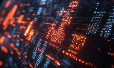 Technological Security: Abstract Fingerprint Close-up on Screen with Binary Code Background