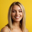 © Metehan - Smiling Young Woman Portrait Against Yellow Background
